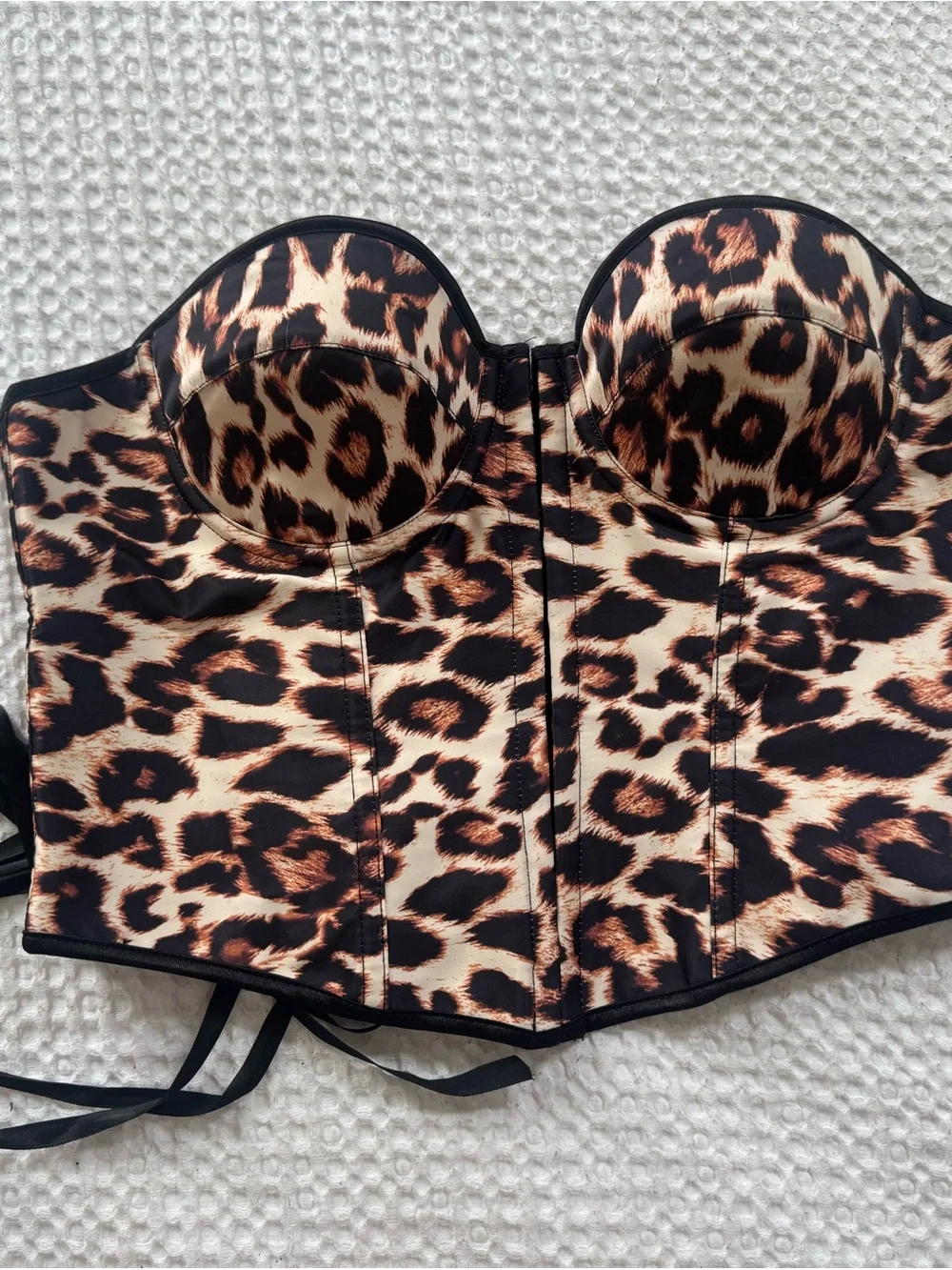 Amazon Leopard Print Strapless Corset Bandeau in Black and Tan